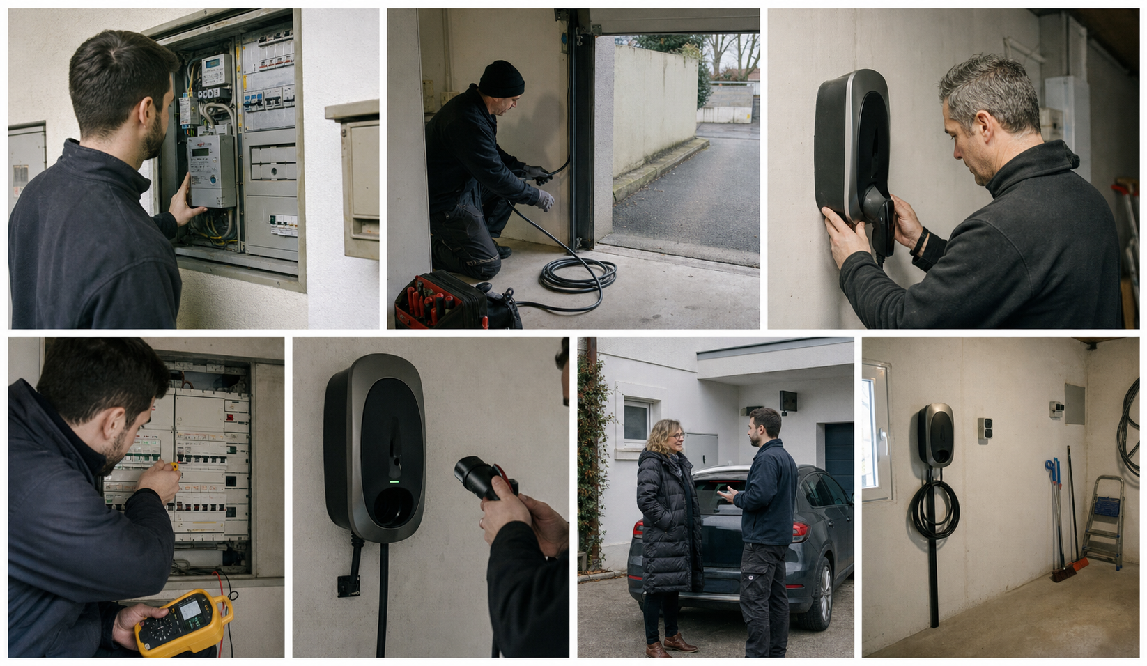 Mehrere Elektroautos laden mit Lastmanagement in einer Wohnhaus-Tiefgarage